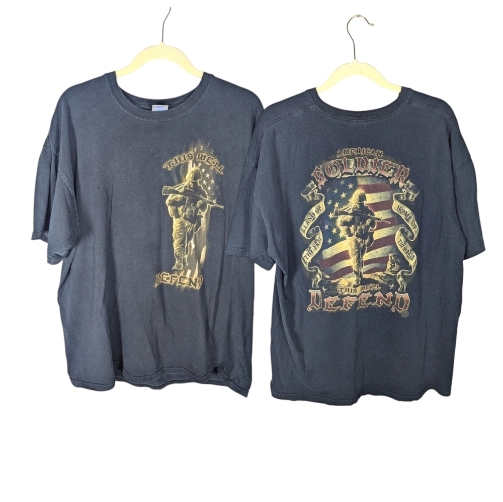Vintage American Soldier Armed Forces USA guns Patriotism Tshirt mens XL
